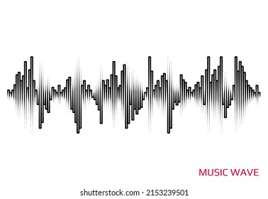 Black Music Player Logo. Stylized Wave Lines Element. Vector Sound Pulse Equalizer Icon. Modern Digital Audio Concept