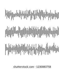 Black music sound waves. Audio technology, musical pulse. Vector illustration