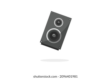 Black music speaker and shadow below on a white background, minimalist style of modern illustration, vector size.