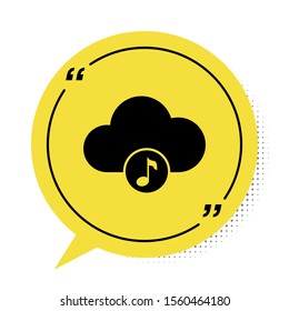 Black Music streaming service icon isolated on white background. online media streaming, online song, audio wave. Yellow speech bubble symbol. Vector Illustration