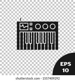 Black Music synthesizer icon isolated on transparent background. Electronic piano.  Vector Illustration