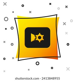 Black Music or video settings button icon isolated on white background. Yellow square button. Vector
