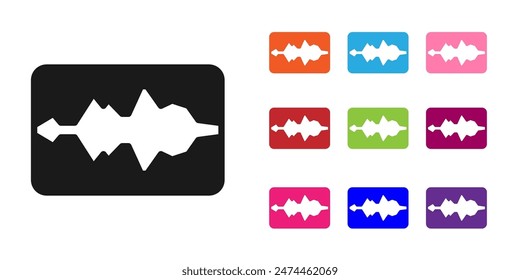 Black Music wave equalizer icon isolated on white background. Sound wave. Audio digital equalizer technology, console panel, pulse musical. Set icons colorful. Vector