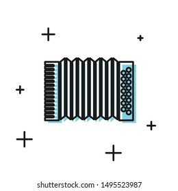 Black Musical instrument accordion icon isolated on white background. Classical bayan, harmonic.  Vector Illustration
