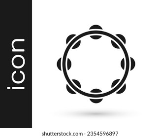 Black Musical instrument percussion tambourine, with metal plates icon isolated on white background.  Vector