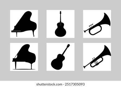 Black Musical Instrument Silhouettes illustration set.