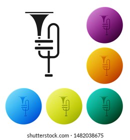 Black Musical instrument trumpet icon isolated on white background. Set icons colorful circle buttons. Vector Illustration