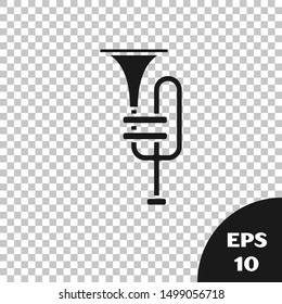 Black Musical instrument trumpet icon isolated on transparent background.  Vector Illustration