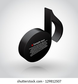 Black musical note 3D. Icon isolated on white background. Vector illustration