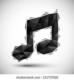 Black musical note geometric icon made in 3d modern style, best for use as symbol or design element.
