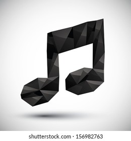 Black musical note geometric icon made in 3d modern style, best for use as symbol or design element for web or print layouts.