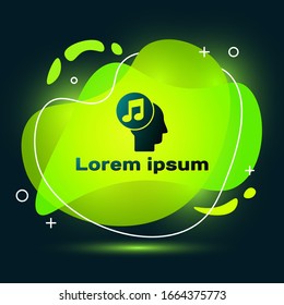 Black Musical note in human head icon isolated on black background. Abstract banner with liquid shapes. Vector Illustration