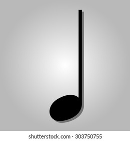 black musical note isolated on a gray background with a gradient