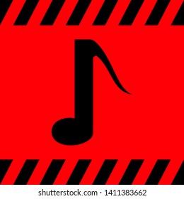 Black musical note on red background, vector illustration for design.