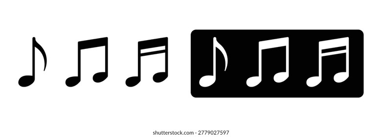 Black musical note set, including eighth and sixteenth notes isolated on white background