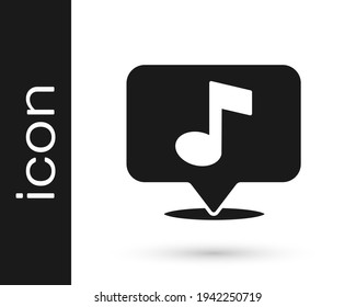 Black Musical note in speech bubble icon isolated on white background. Music and sound concept.  Vector