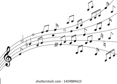 Black musical notes flying isolated on white background. Tune musical notation signs, notes for sound melody recording. Notes vector symbols.