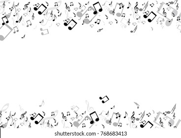 Black musical notes flying isolated on white background.Vector 