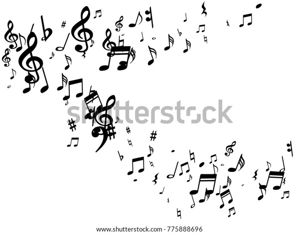 白い背景に黒い音符 スタイリッシュな楽譜の交響記号 音と音楽の音符