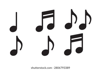 Black musical notes. music note icons set on transparent background. music notes symbols. musical notes collection.