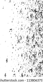 Black Musical Notes on White Background.  Vertical Orientation. Many Random Falling Notes, Bass and Treble Clef. Vector Musical Symbols.  Jazz Background. Abstract White and Black Vector Background.