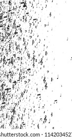 Black Musical Notes on White Background.  Vertical Orientation. Many Random Falling Notes, Bass and Treble Clef. Vector Musical Symbols.  Jazz Background. Abstract White and Black Vector Background.