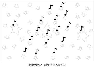 Black musical notes on a white background. Abstract drawing.