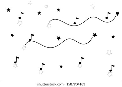 Black musical notes on a white background. Abstract drawing.