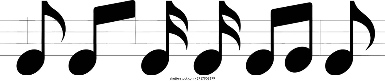 Notas musicais pretas em linhas brancas da pauta