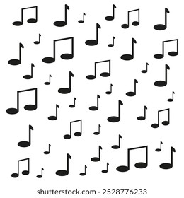 Black musical notes scattered across a white background, creating a rhythmic and artistic pattern suitable for music-related designs