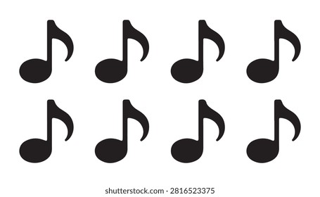 Black musical notes. sound note symbol. treble clef. concert melody sign. song rhythm. quaver.