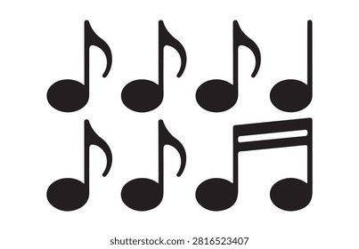 Black musical notes. sound note symbol. treble clef. concert melody sign. song rhythm. quaver.