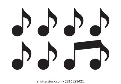 Black musical notes. sound note symbol. treble clef. concert melody sign. song rhythm. quaver.