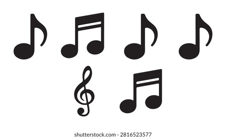 Black musical notes. sound note symbol. treble clef. concert melody sign. song rhythm. quaver.
