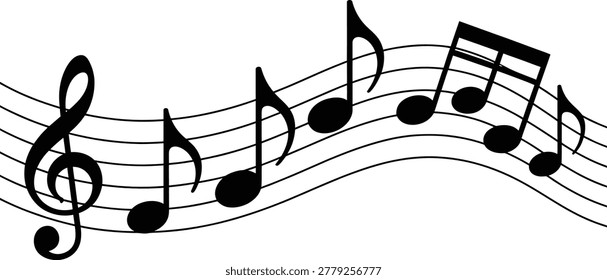 The black musical notes and symbols on a white background. It includes a treble clef, bass clef, and dynamic symbols such as forte (loud), piano (soft), crescendo (gradually getting louder), and decrescendo (gradually getting softer). The musical staff lines are visible, and the symbols are arranged in a clean, vector-style