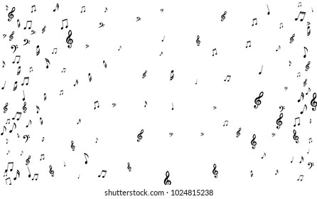 Black Musical Symbols on White Background. Light Vector Background with Notes, Bass and Treble Clefs