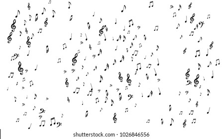 Black Musical Symbols on White Background. Light Vector Background with Notes, Bass and Treble Clefs