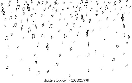 Black Musical Symbols on White Background. Light Vector Background with Notes, Bass and Treble Clefs