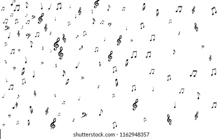 Black Musical Symbols on White Background. Light Vector Background with Notes, Bass and Treble Clefs