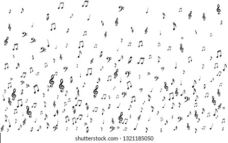 Black Musical Symbols on White Background. Light Vector Background with Notes, Bass and Treble Clefs