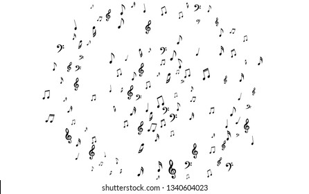 Black Musical Symbols on White Background. Light Vector Background with Notes, Bass and Treble Clefs