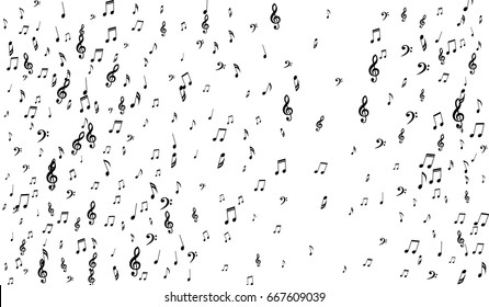 Black Musical Symbols on White Background. Light Vector Background with Notes, Bass and Treble Clefs