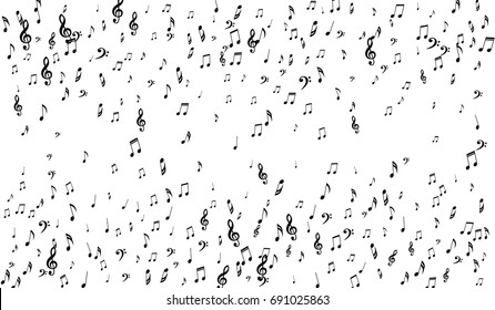 Black Musical Symbols on White Background. Light Vector Background with Notes, Bass and Treble Clefs