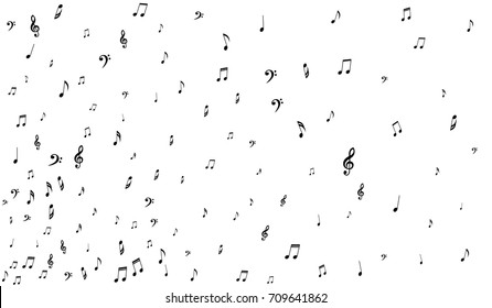 Black Musical Symbols on White Background. Light Vector Background with Notes, Bass and Treble Clefs