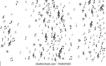 Black Musical Symbols on White Background. Light Vector Background with Notes, Bass and Treble Clefs