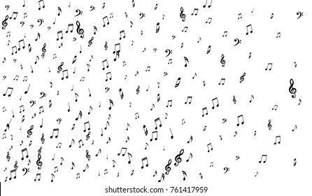 Black Musical Symbols on White Background. Light Vector Background with Notes, Bass and Treble Clefs