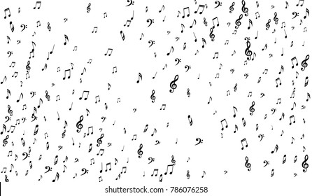 Black Musical Symbols on White Background. Light Vector Background with Notes, Bass and Treble Clefs