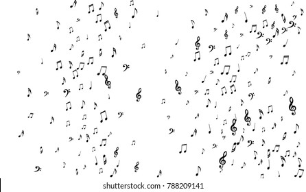 Black Musical Symbols on White Background. Light Vector Background with Notes, Bass and Treble Clefs