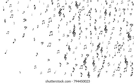 Black Musical Symbols on White Background. Light Vector Background with Notes, Bass and Treble Clefs