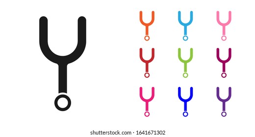 Black Musical tuning fork for tuning musical instruments icon isolated on white background. Set icons colorful. Vector Illustration